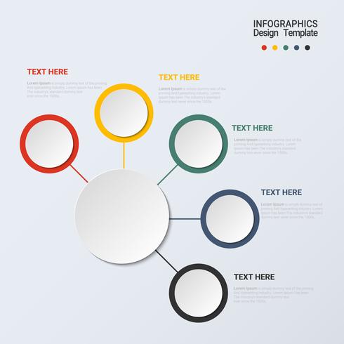 Cinco opciones o pasos infográficos. Plantilla de negocio de vector para presentación y capacitación