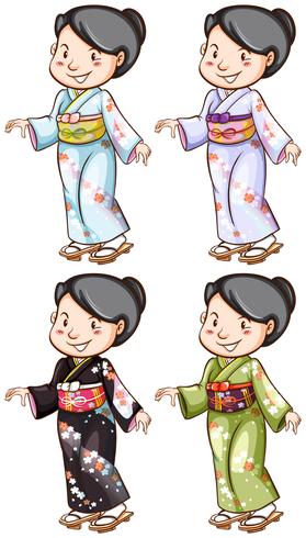 Un simple boceto de las chicas con el disfraz asiático. vector