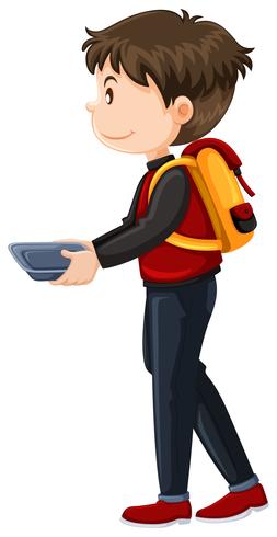 Schoolboy walking with food tray vector