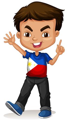 Niño filipino saludando y sonriendo vector