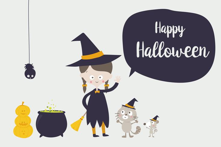 Cute witch cat spider and rat cartoon character 001 vector