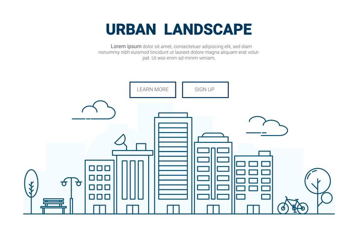 Landscape building on city concept. design for urban cityscape theme landing page website. Thine Line art. vector