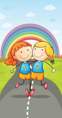 girls and rainbow vector