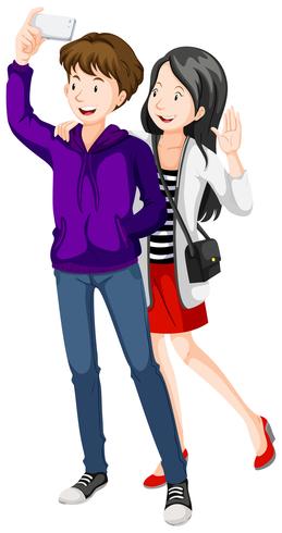 Man and woman taking picture from phone vector