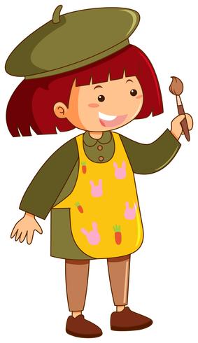 Little girl with apron and paintbrush vector