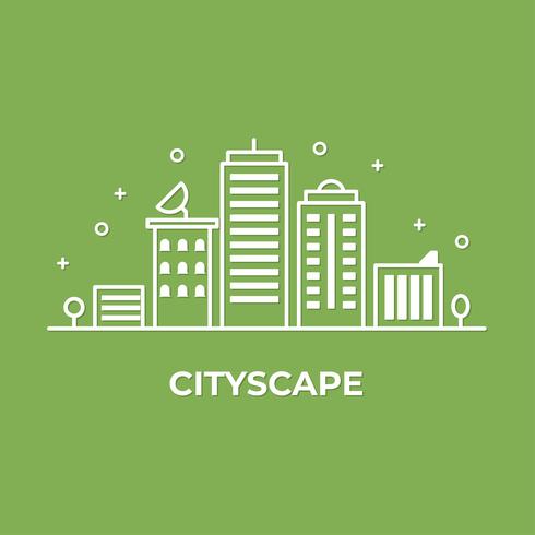 City landscape with building.  Flat line vector illustration of tower cityscape. minimal style.