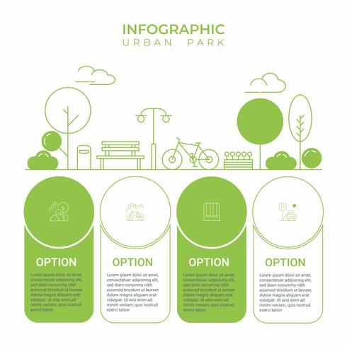 Business infographic. Infographics diagram with urban city park line art. template for presentation. concept exercise and relax. vector