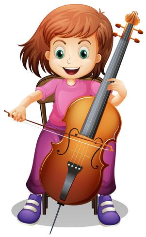 Girl playing cello on the chair vector