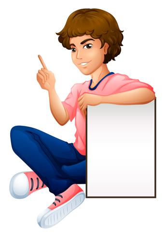 A boy with an empty whiteboard vector