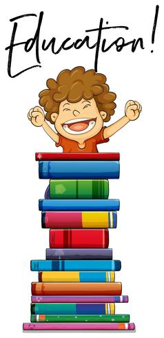 Little boy and books with phrase education vector