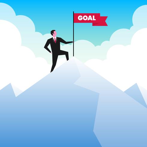 Businessman Standing On Top Of A Mountain With A Flag Illustration vector