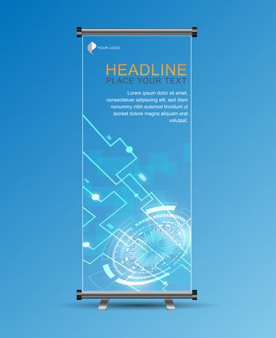 Roll up banner stand template. Abstract  Geometric and Global network connections with points and lines. vector