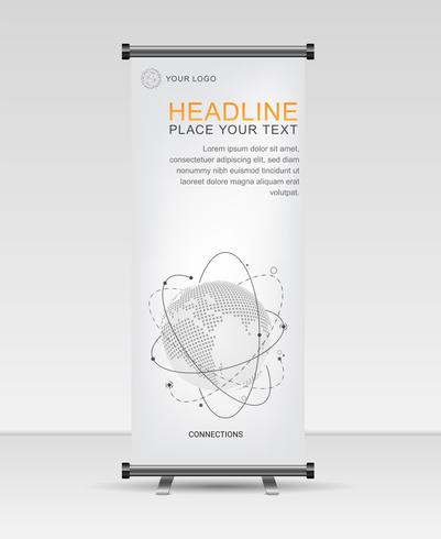 Roll up banner stand template. Abstract  Geometric and Global network connections with points and lines. vector