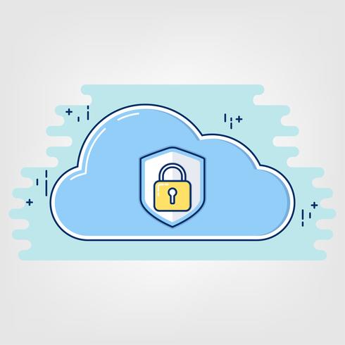 Flat Thin line Art. cloud data security concept. vector