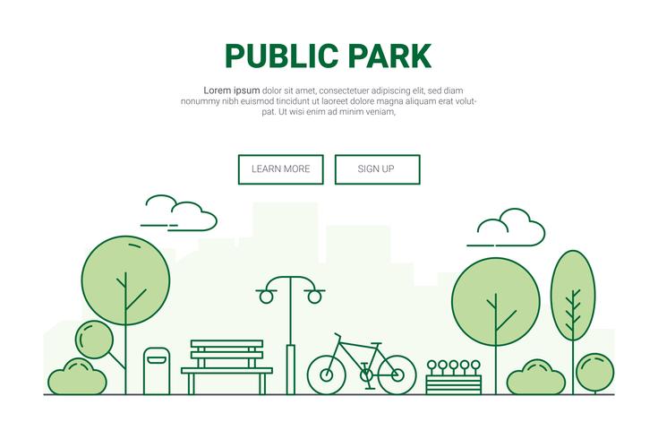 Paisaje urbano parque parque concepto. Diseño para el medio ambiente verde en el sitio web de página de destino de la ciudad. vector