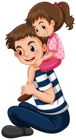 Father gives little girl piggy back ride vector