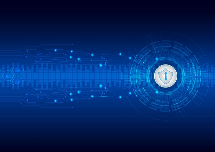Concepto de la seguridad, candado cerrado en la seguridad digital, cibernética, ejemplo azul del fondo del vector de la tecnología de Internet de la velocidad del extracto hola.