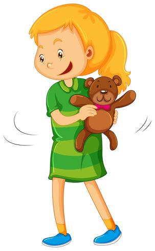 Girl holding teddy bear vector