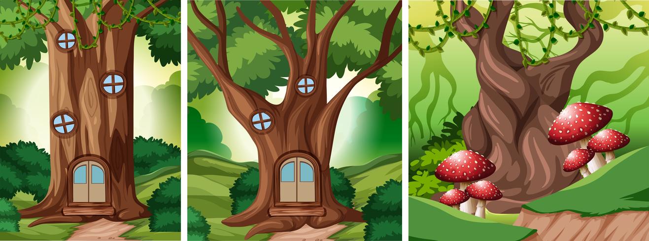 Set of fairy tale forest background vector