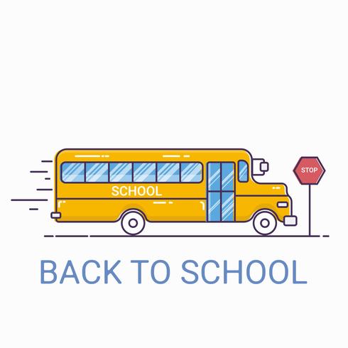 School bus front view. back to school concept. Thin line art style vector