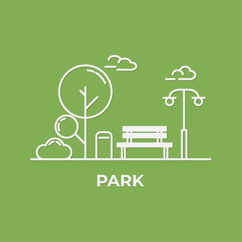 flat minimal style with bench and trees in central park background. Think green and Ecological. World environment day.  vector