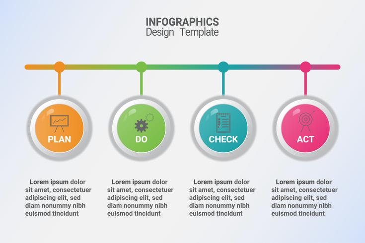 Infographics of pdca management method diagram. Vector business template for presentation and training.