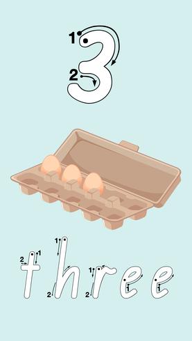 Number three tracing worksheets vector
