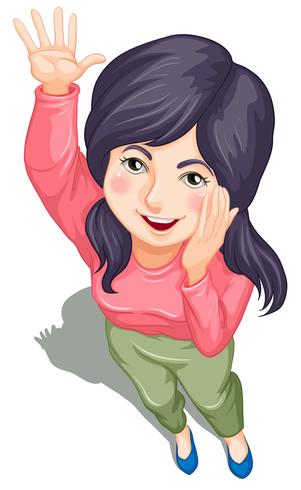 A topview of a young girl waving vector