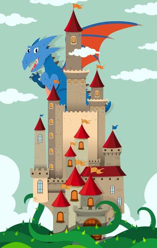 Dragon flying over castle