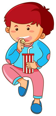 Little boy eating popcorn and drinking soda vector