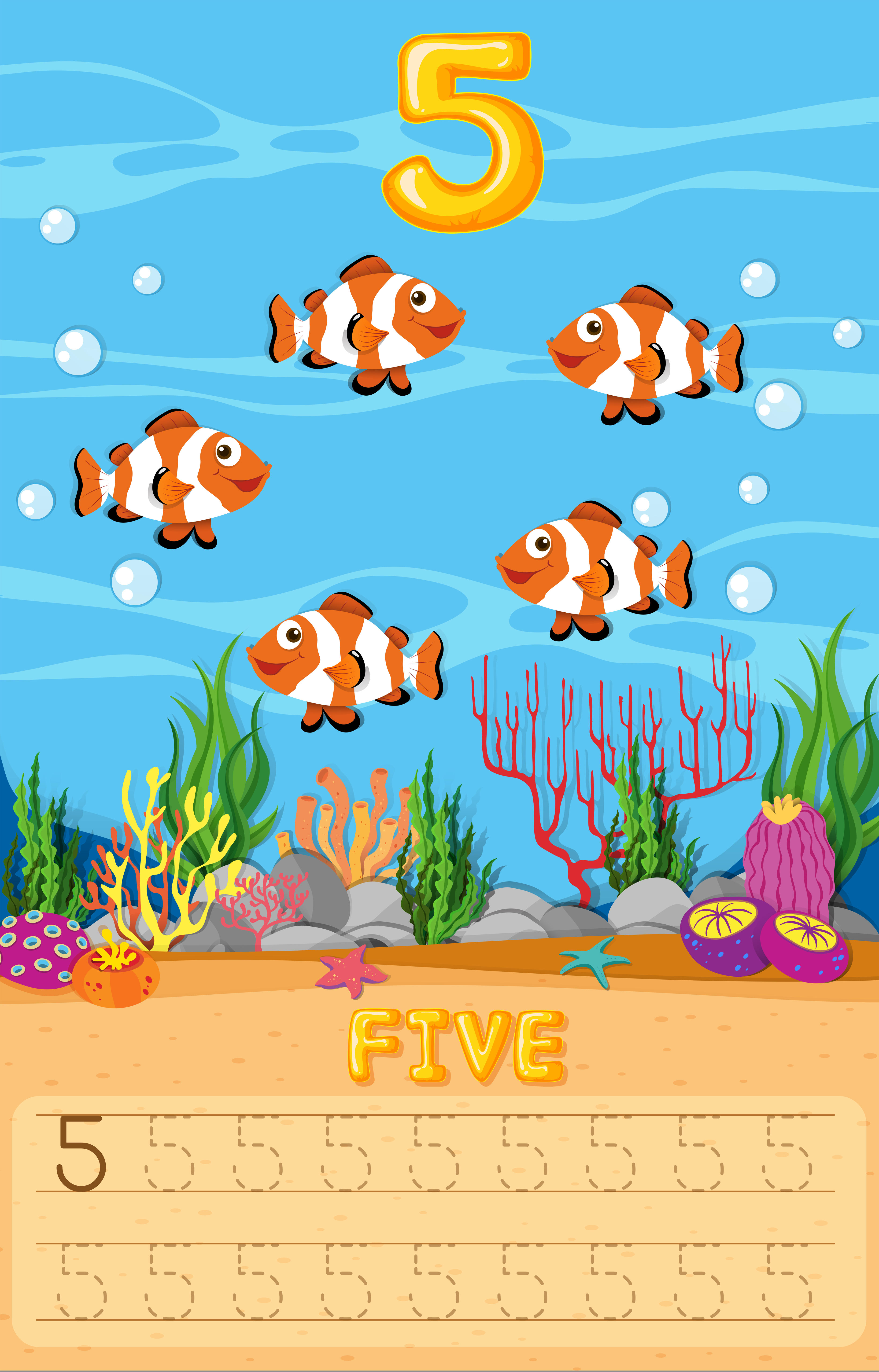 Five underwater fish worksheet 550144 Vector Art at Vecteezy