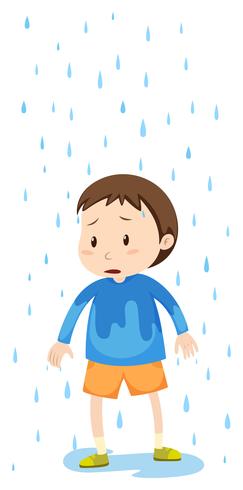 Boy standing in the rain vector