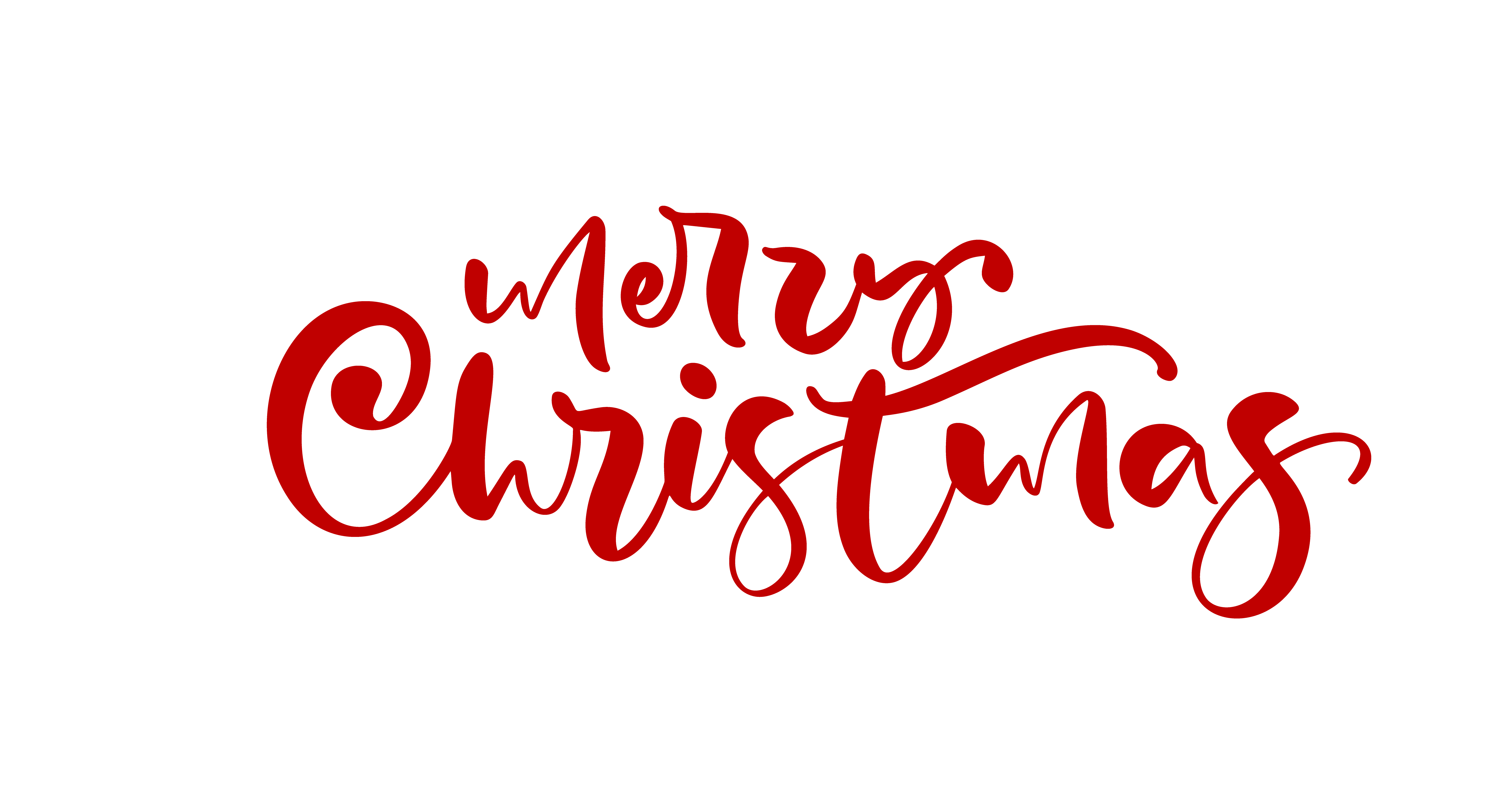 Merry Christmas red calligraphic hand drawn lettering text. Vector