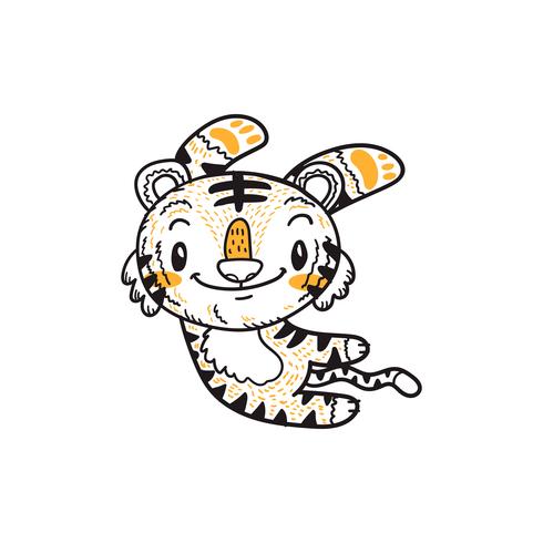 lindo pequeño tigre vector de dibujos animados doodle