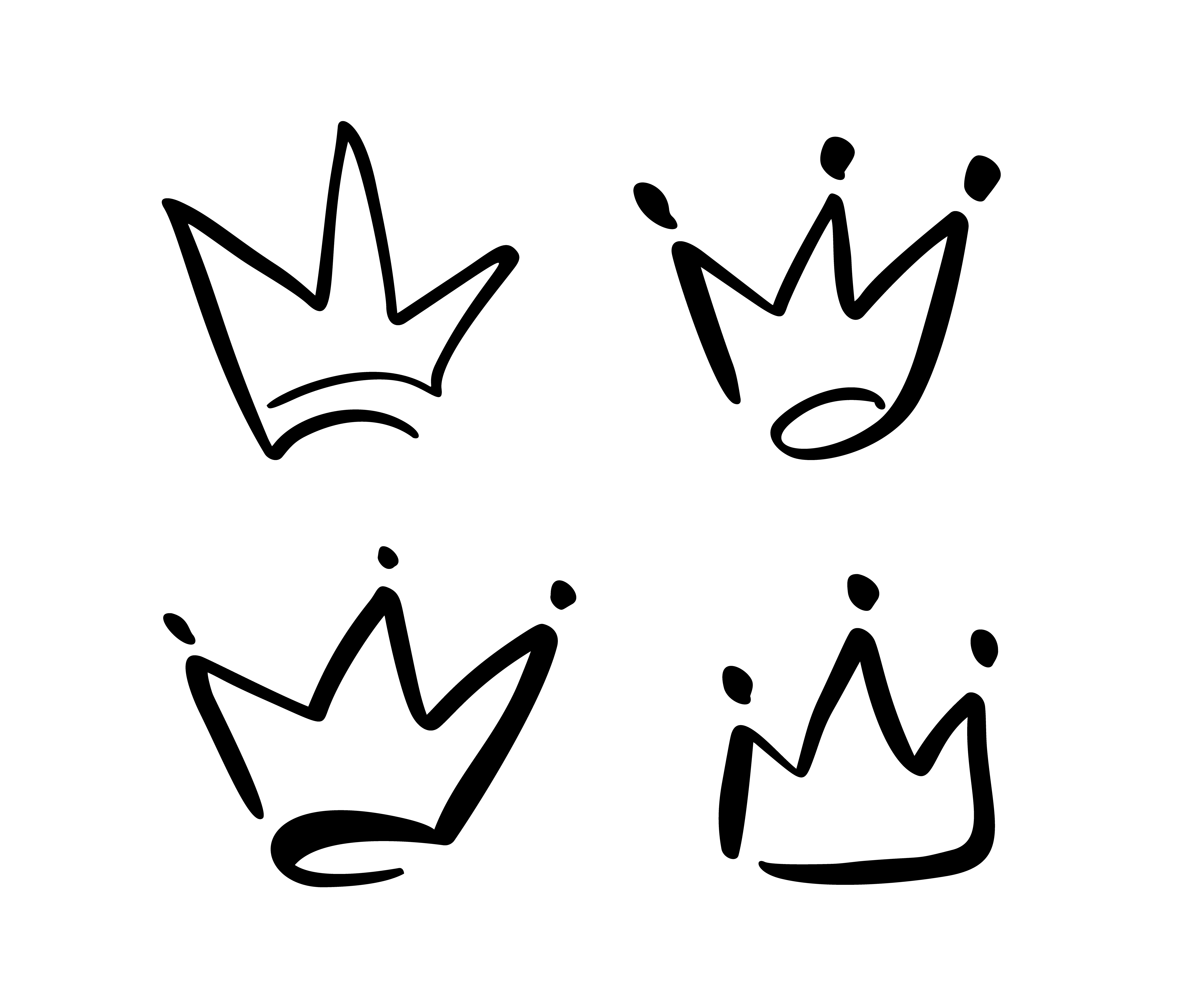 Set of hand drawn symbol of a stylized crown. Drawn with a black ink