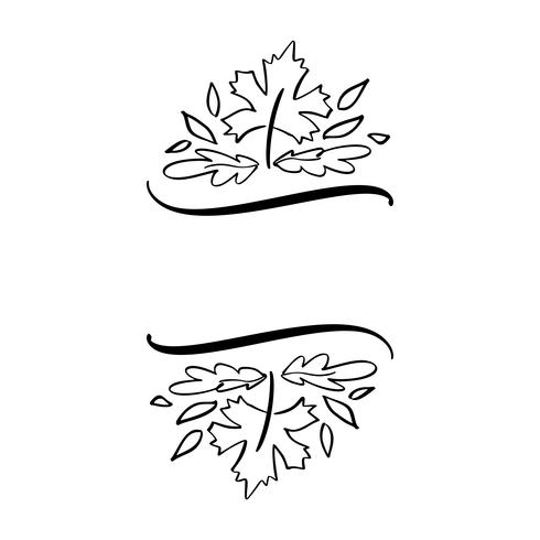 Autumn vector illustration leaves border frame with space text background. Black brush doodle sketch with gourds for thanksgiving day holiday