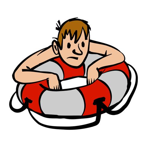 Man clinging to life preserver cartoon vector illustration