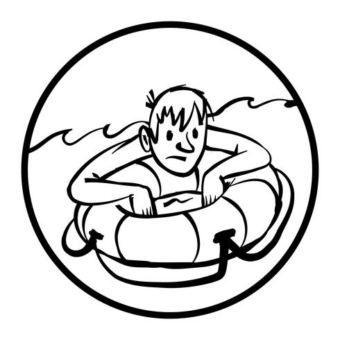 Man clinging to life preserver cartoon vector illustration