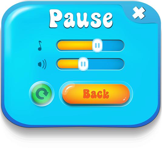 Pause menu scene pop up with sound music and buttons vector