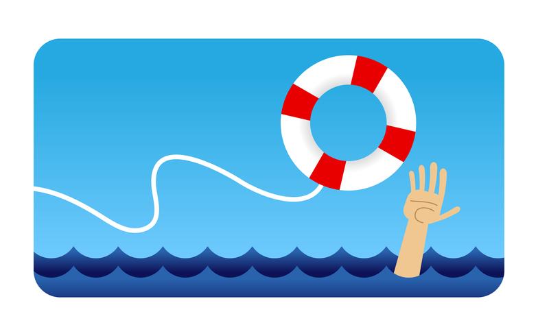 Man clinging to life preserver cartoon vector illustration