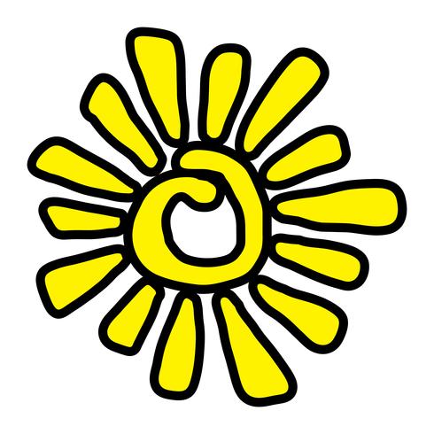 Sol estilizado amarillo en icono de vector de estilo tribal pintado de tinta