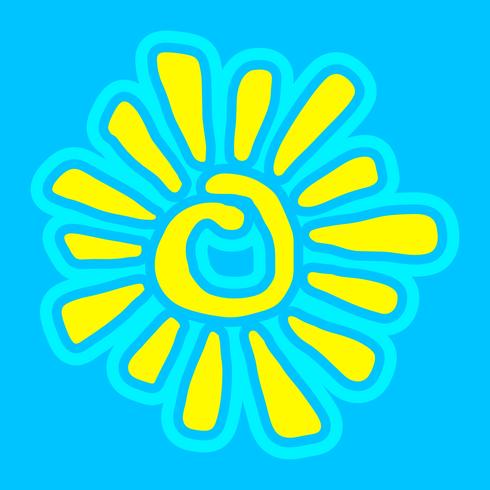 Sol estilizado amarillo en icono de vector de estilo tribal pintado de tinta