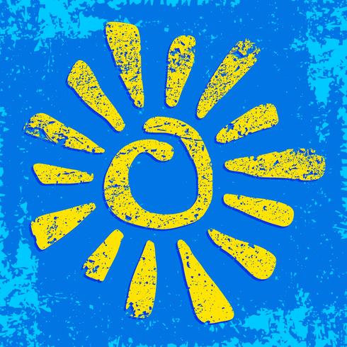 Yellow Stylized Sun in Inky Painted Tribal Style vector icon