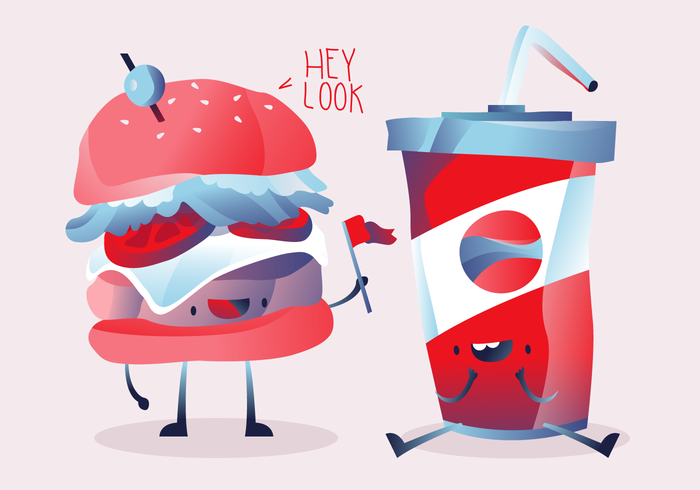 Hamburger And Cola Character Vector Illustration