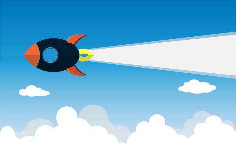 proyecto empresarial de inicio cohete volando por encima de las nubes vector