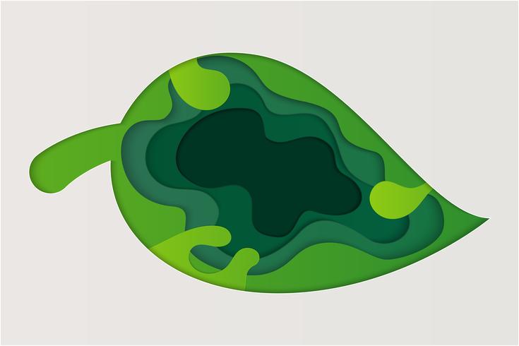 Nature view of green leaf.  World environment day and ecology concept.  Eco friendly and Natural green plants using as background or wallpaper. paper art style. vector