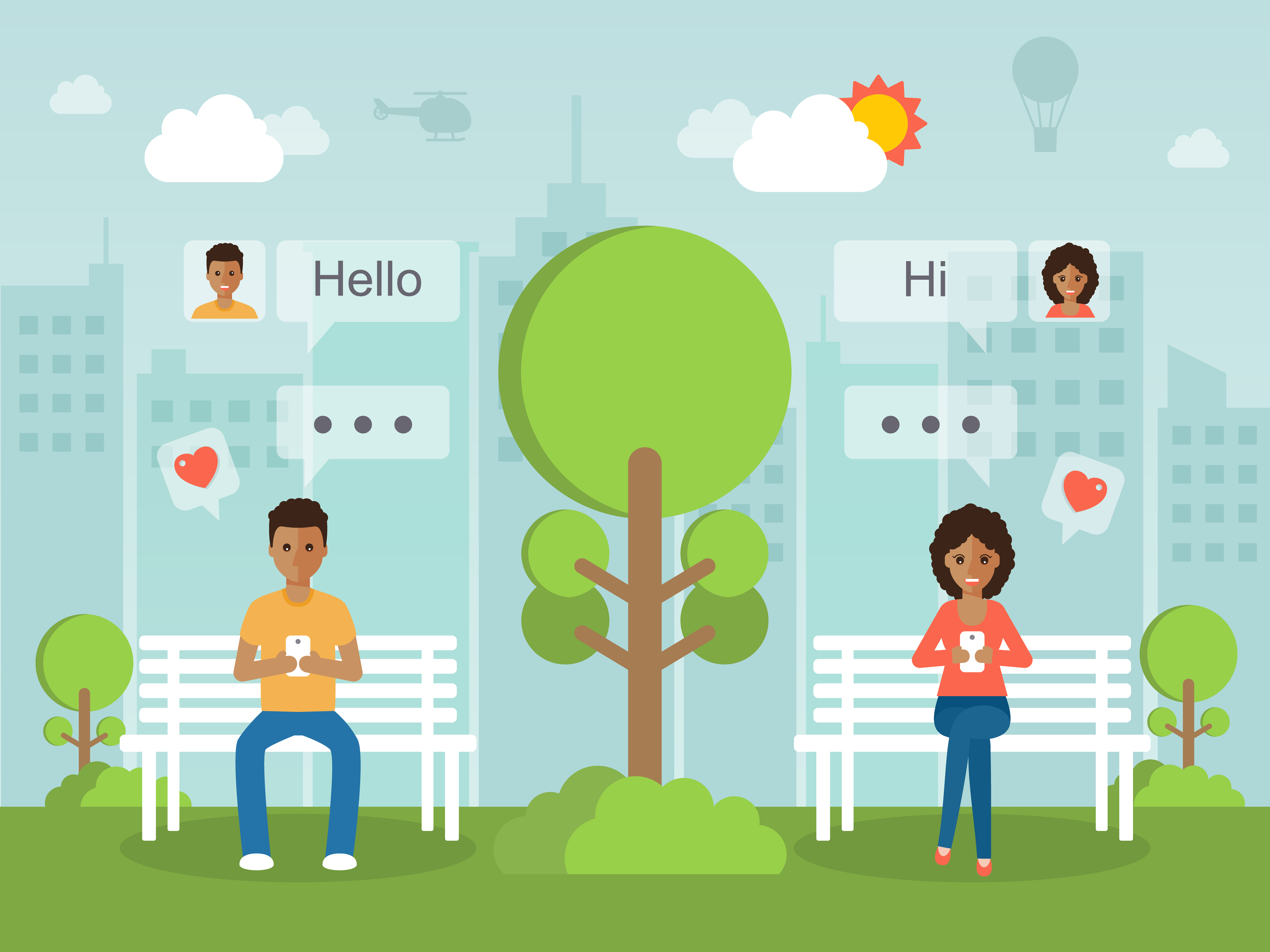 Via a social network. дейтинг значок. иллюстрации для кейс-метода. Via a social network. Free social network for dating.