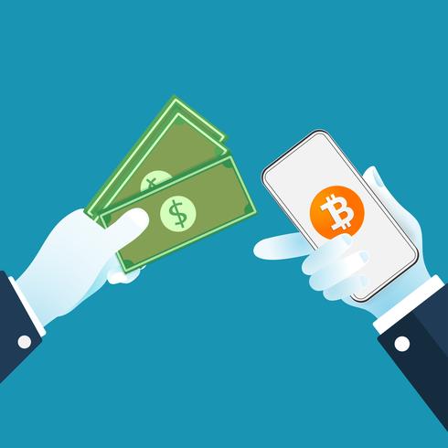 Dólares de cambio de criptomoneda Bitcoin. Concepto de intercambio de dinero digital. vector