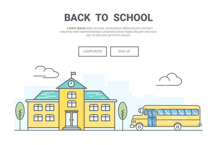 Landscape back to school concept. 
design for education theme landing page website. Thine Line art. vector