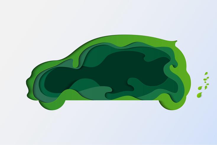 Concepto de coche ecológico. Salvemos el planeta Tierra y el día mundial del medio ambiente. estilo de arte de papel vector